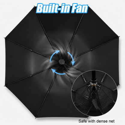 CoolShield Sun Umbrella: UPF 50+ with Fan & Misting Spray