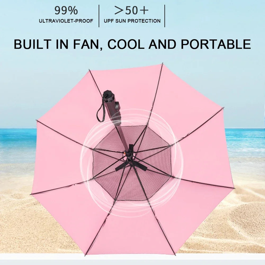 CoolShield Sun Umbrella: UPF 50+ with Fan & Misting Spray