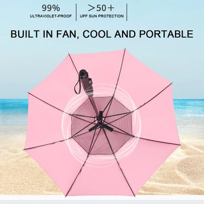 CoolShield Sun Umbrella: UPF 50+ with Fan & Misting Spray