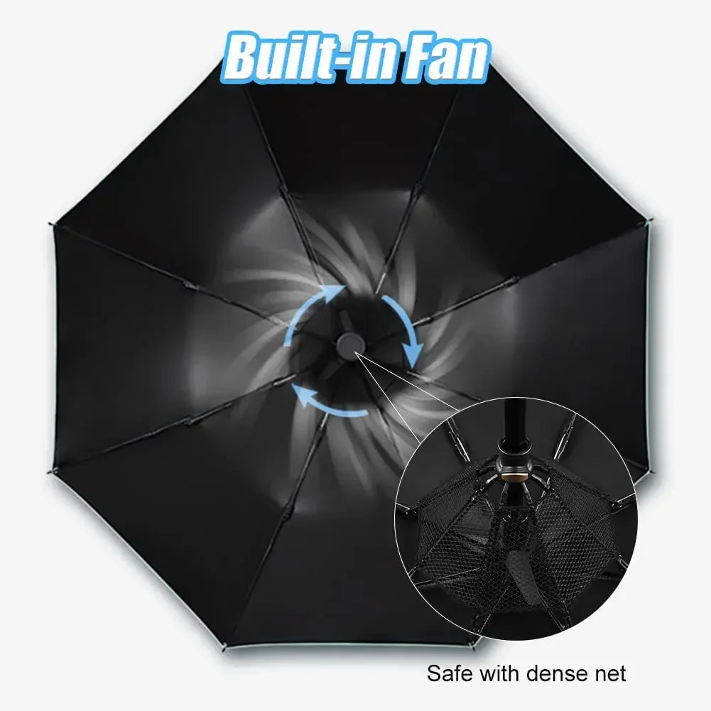 CoolShield Sun Umbrella: UPF 50+ with Fan & Misting Spray