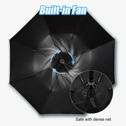 CoolShield Sun Umbrella: UPF 50+ with Fan & Misting Spray
