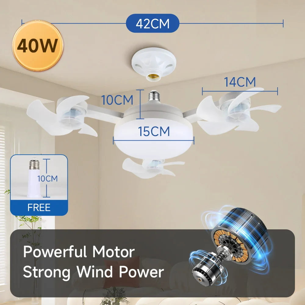 Ceiling LED Fan Light Remote Control Adjustable  3-Speed
