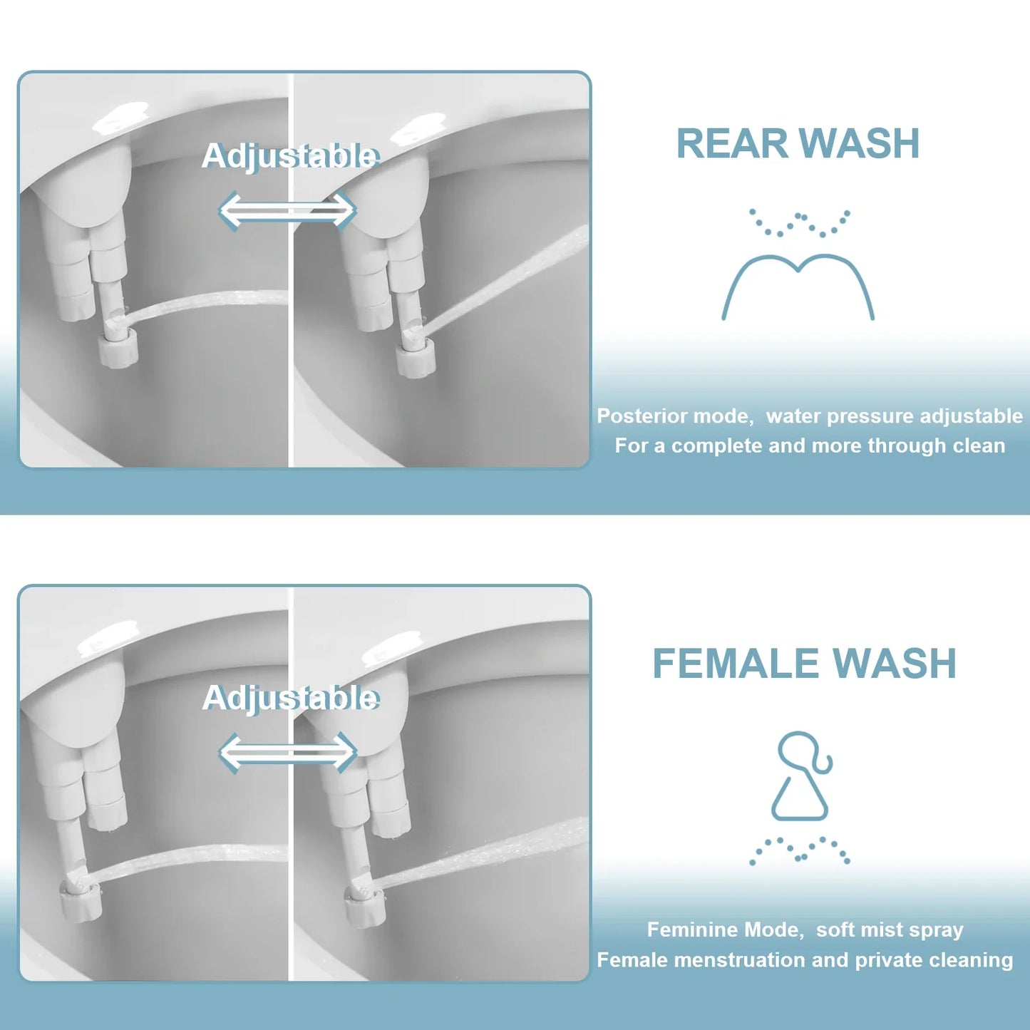 Adjustable Non-Electric Bidet Toilet Seat - Ultra-Thin Installation