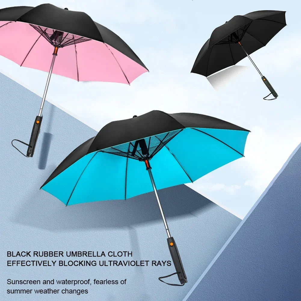 CoolShield Sun Umbrella: UPF 50+ with Fan & Misting Spray